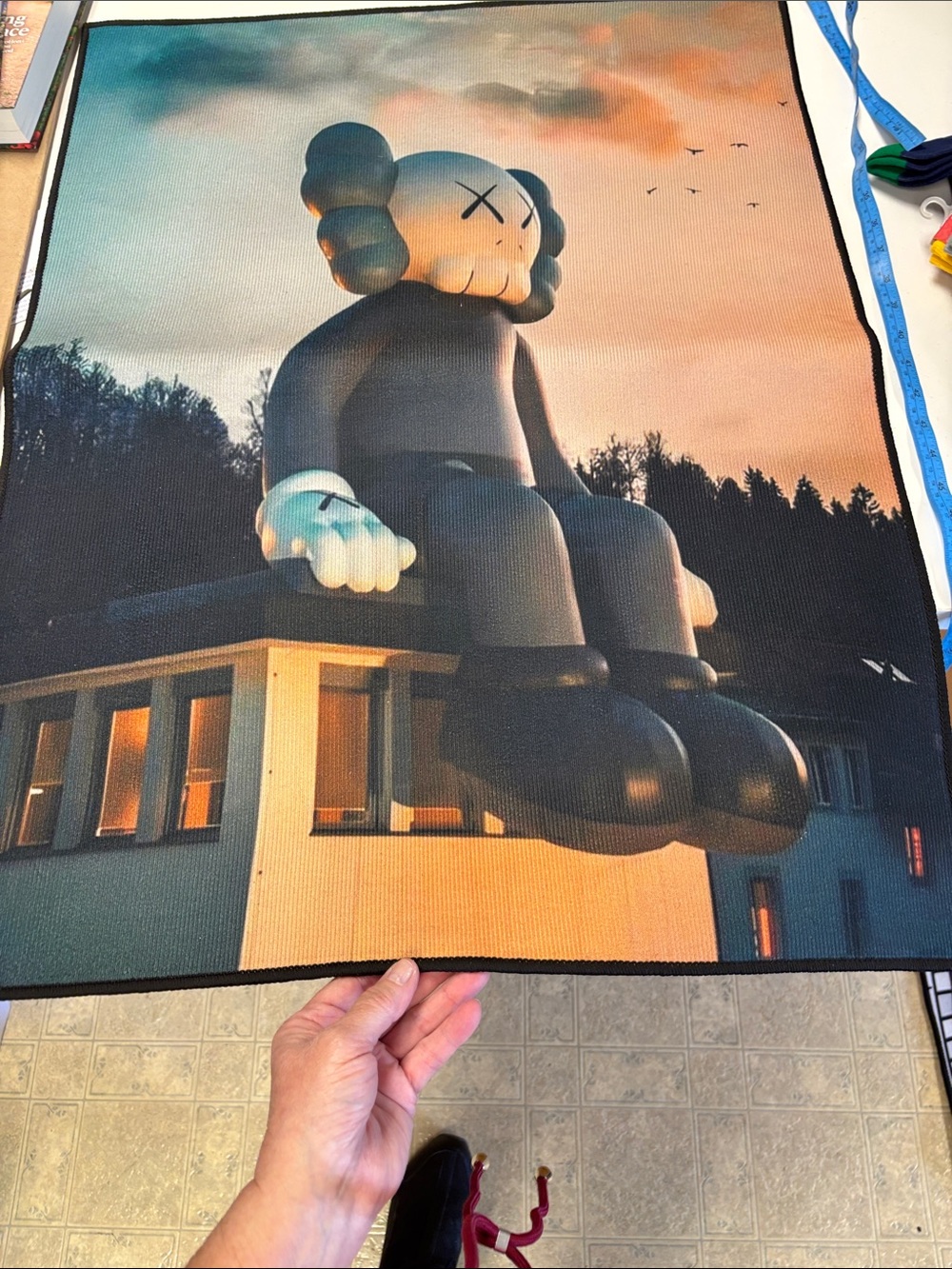 KAWS Black Gray and Peach Door Mat Featuring Iconic Character